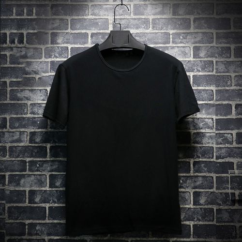 欧洲站纯棉黑色男短袖t恤百搭大码男装纯色男子短袖t恤衫打底衫