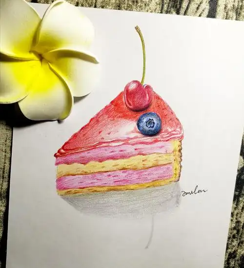 原创零基础彩铅30节课美食甜点绘草莓蛋糕15