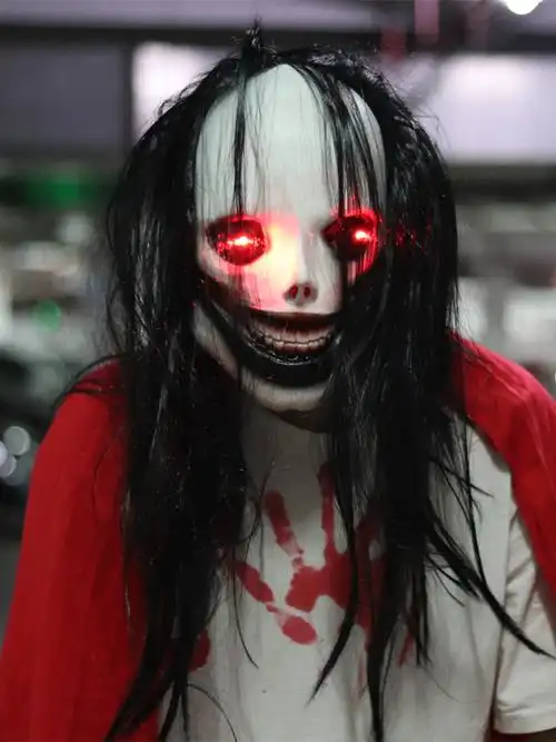 万圣节恐怖鬼脸面具眼睛发光吓人血腥恶魔头套密室逃脱鬼屋道具 不