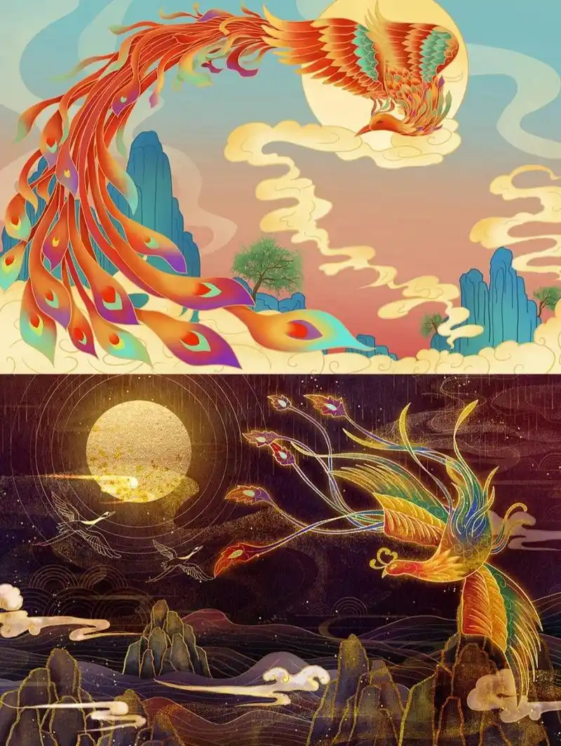 国潮97烫金祥云百鸟朝凤海报背景图 78今日素材96 74国潮动物