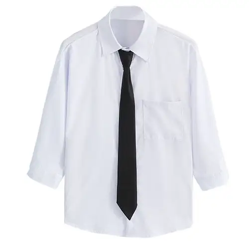 领带白衬衫男洋气设计感7七分袖衬衣ins韩版潮流痞帅气很仙的上衣