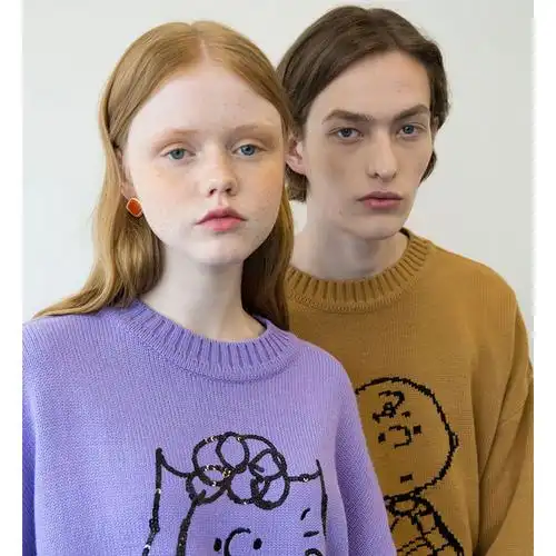 秒发 尤长靖 stereo vinyls 史努比亮片刺绣毛衣宽松套头韩国代购