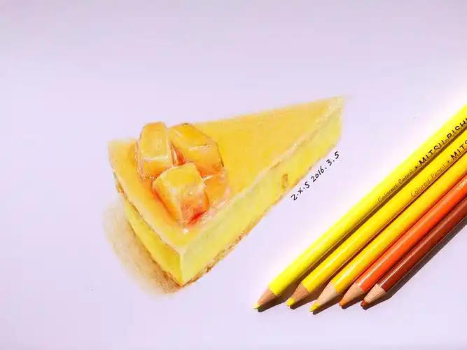 芒果慕斯 彩铅 彩铅画 彩铅美食 铅笔 手绘 插画 唯美 静物 美食 文艺