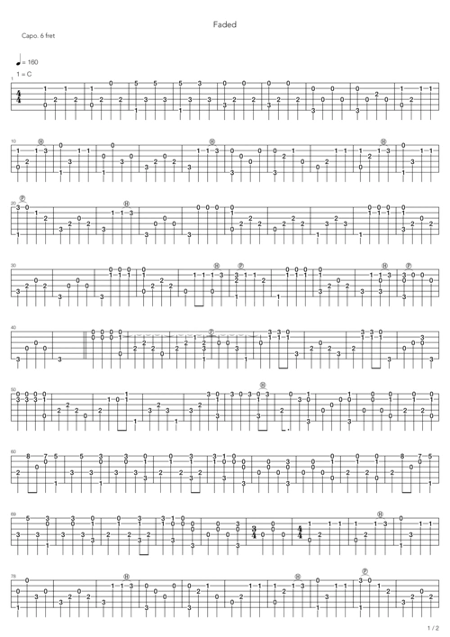 《faded(fade,指弹)》吉他谱