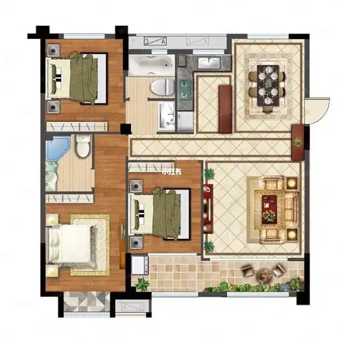 三室两厅两卫户型图