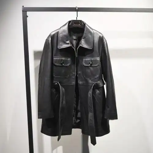 真皮皮衣绵羊皮外套皮衣外套女黑色机中长款上衣风衣宋慧乔同款