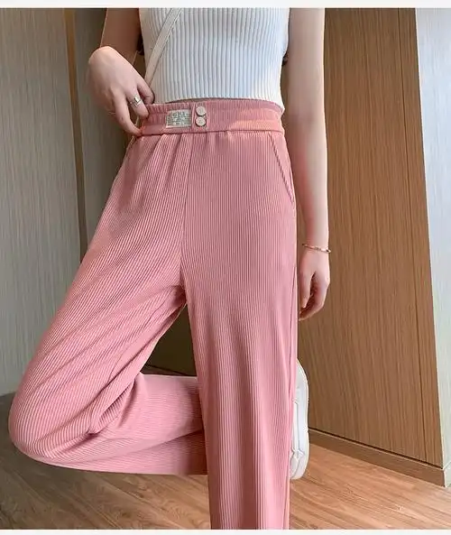 实拍-2024花千骨冰丝女裤子春夏薄款雪纺阔腿裤休闲拖地长裤 - 17网