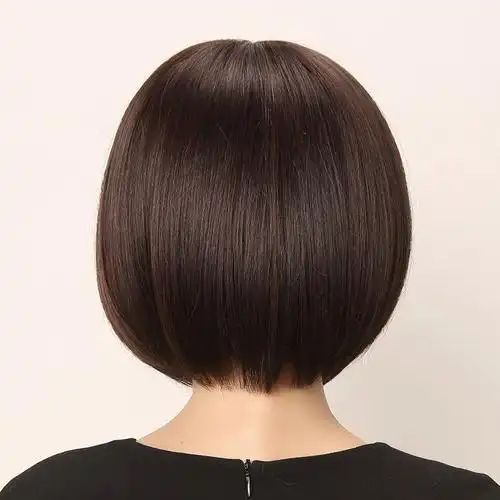 大利女短发o头内扣波波头套发齐斜刘海假发套自然黑齐刘海送发网