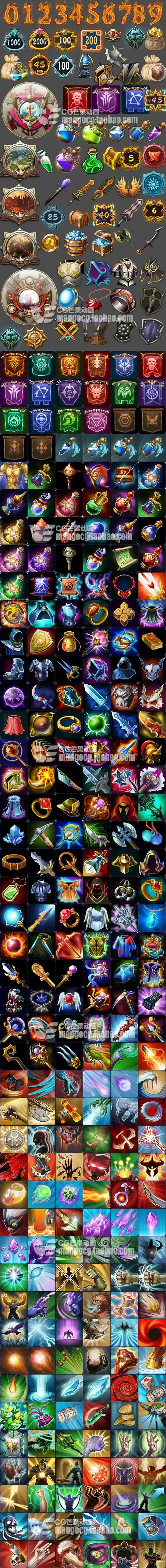 欧式写实手游ui素材 icon图标 装备 物品 武器 头像 美术素材资源