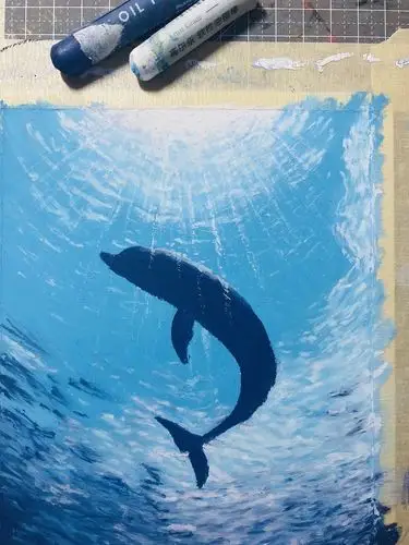 临摹啊k老师作品《海蓝时见鲸》