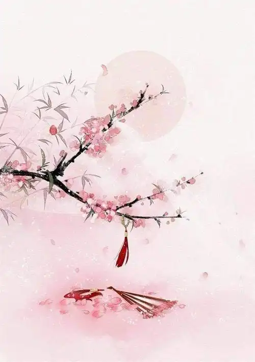 唯美古风皎月悬天,桃竹交映.晚风轻轻吹拂,吹落桃花知多少?