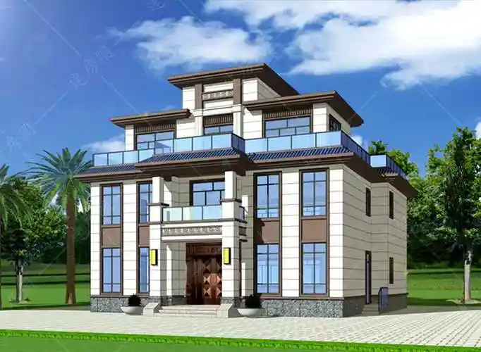 农村三层半新中式别墅设计图纸,外观端庄大气-建房圈