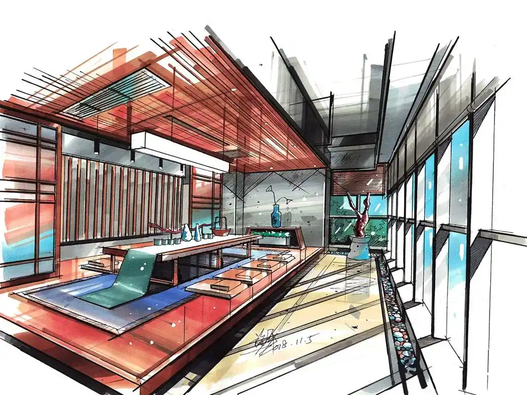 马克笔上色  #室内手绘     #设 - 抖音