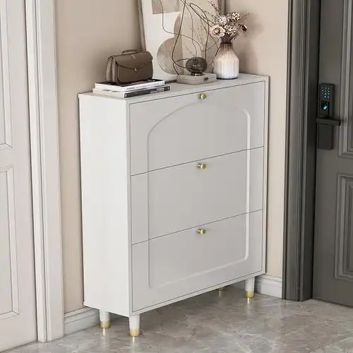 古达奶油风翻斗鞋柜家用门口鞋架入户玄关柜一体简易鞋架