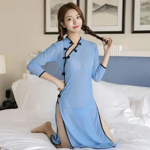 情趣内衣透视长款民国旗袍装7943