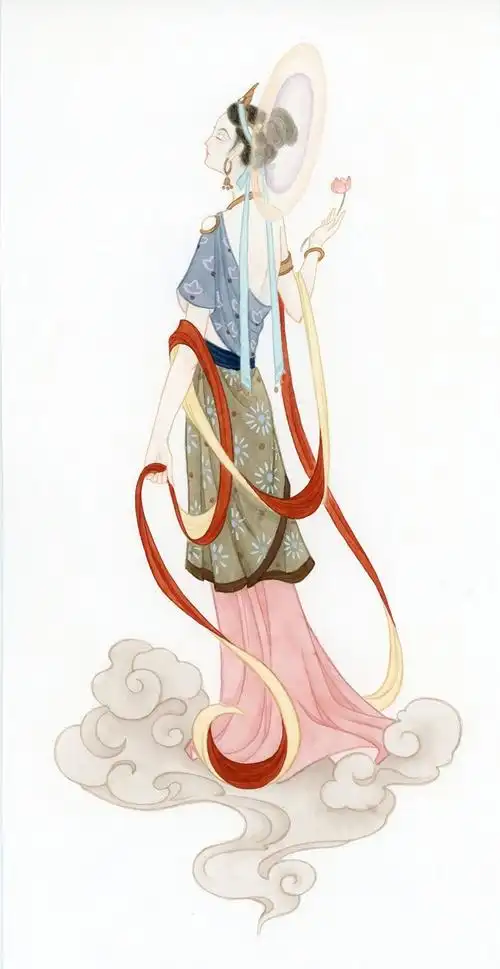 古风人物插画,飞天,图片来源于花瓣