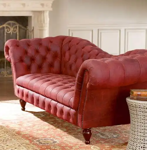 美式乡村红色pu皮三人位时尚沙发北欧后现代拉扣会所样板间咖啡厅_7折