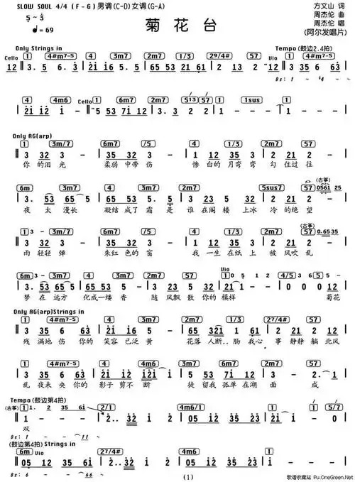 听得人都醉了菊花台菊花台 编配乐谱菊花台周杰伦歌曲的简谱菊花台