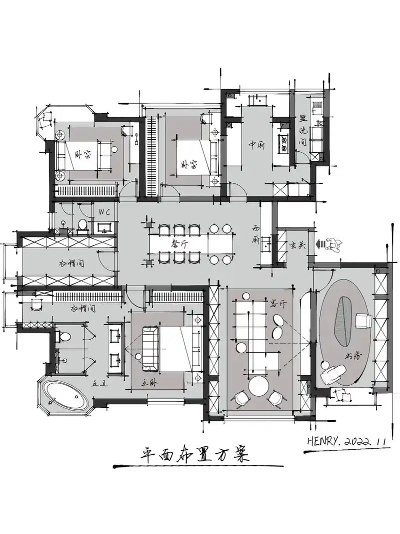 户型优化| 226㎡,大平层布局要有格局.出发点是为了客户好 - 抖音