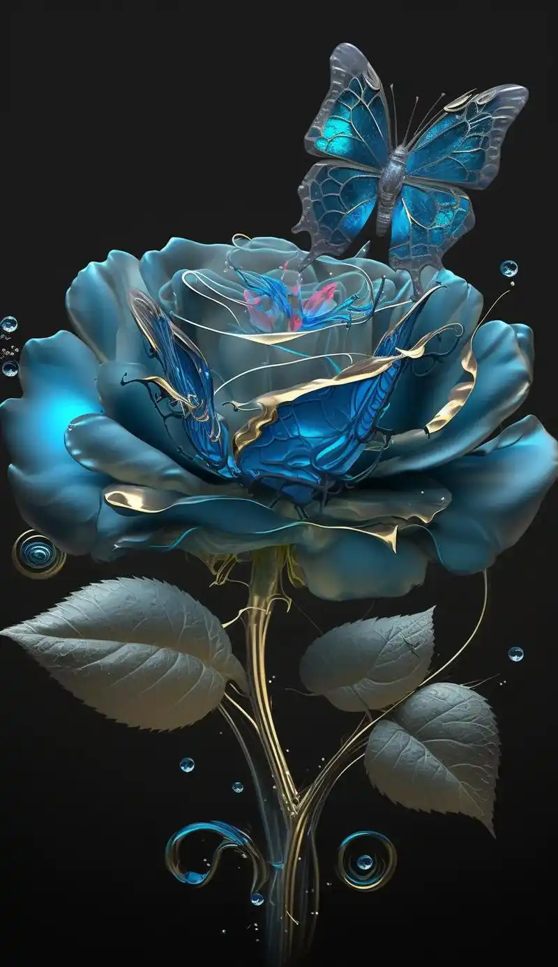 这是一朵七彩的3d彼岸花,闪亮的仙雾蓝色中国玫瑰,透明的花瓣 - 抖音