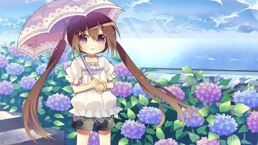 撑雨伞的动漫美少女高清电脑桌面壁纸