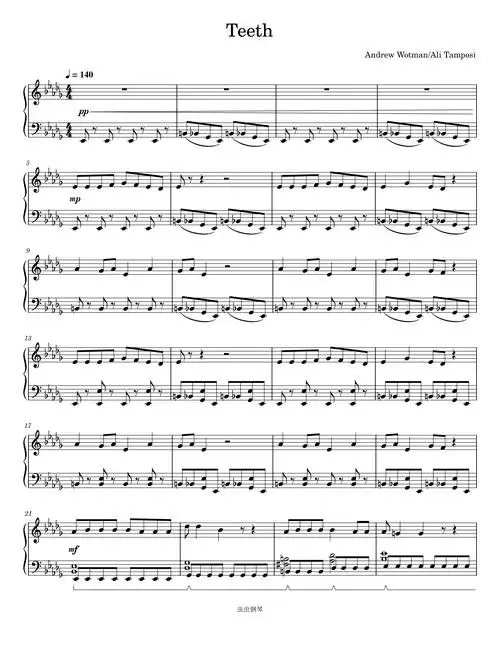 teeth钢琴谱5secondsofsummer