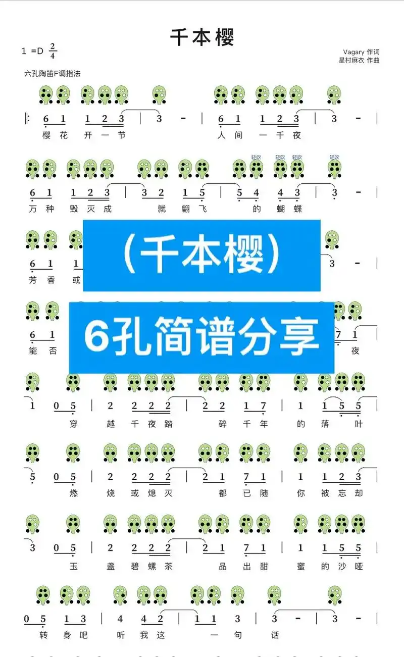 「千本樱」6孔陶笛简谱分享.#陶笛 #简谱 #什么乐器最容易 - 抖音