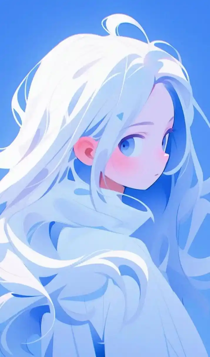 美女壁纸|动漫女孩,蓝色系和白色系搭配视觉效果清晰,甚至显得人物都