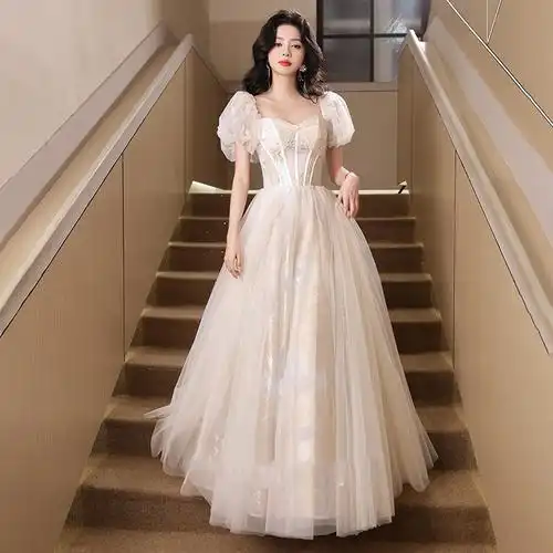 香槟色晚礼服女2024新款法式高级感生日公主裙成人礼毕业宴会主持