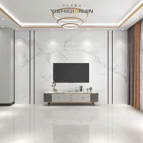 yzqj客厅轻奢风现代简约仿大理石电视背景墙布鱼肚白壁纸包安装