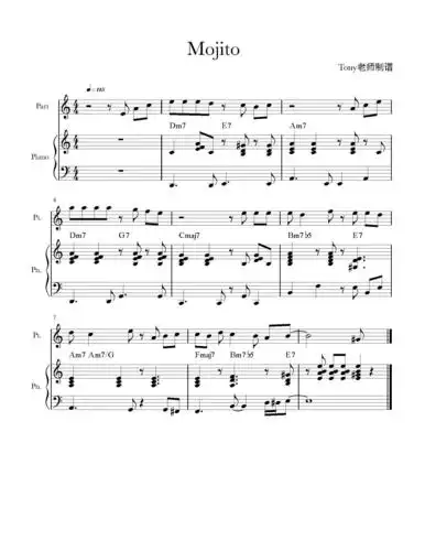 mojito(前奏版)钢琴谱-刘珂mojito(前奏版)钢琴谱-环球钢琴网