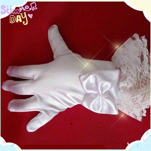 儿童幼儿园演出长手套女童公主裙礼服舞蹈礼仪蝴蝶结手套 白色蕾丝