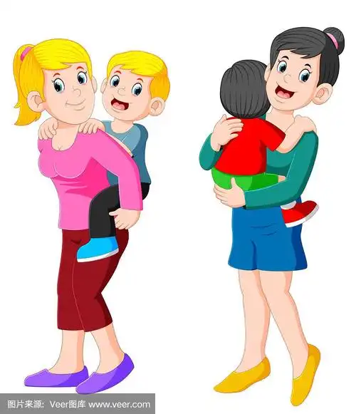 两个快乐的母亲抱着她的孩子