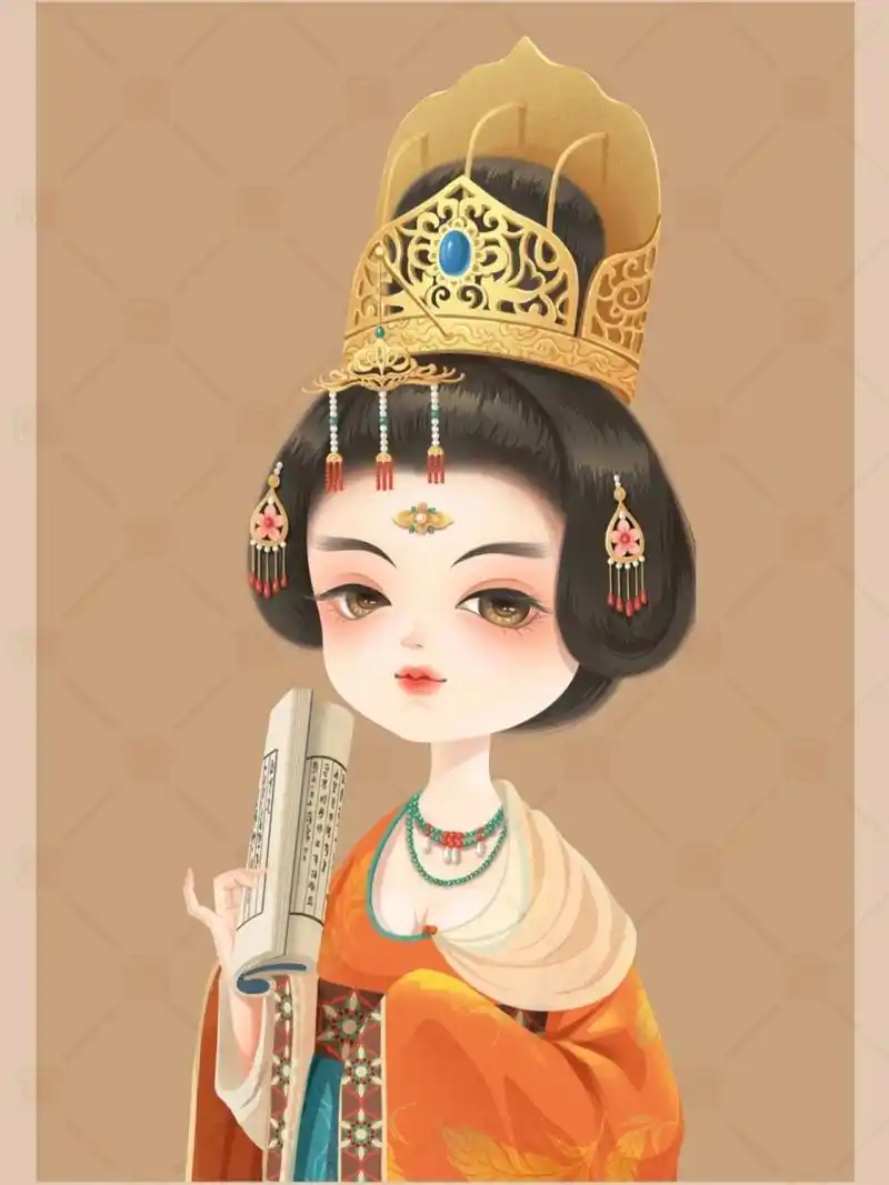 100张古装小像第11张/唐代装束(十)       发式:囚髻 头饰:镶宝金冠