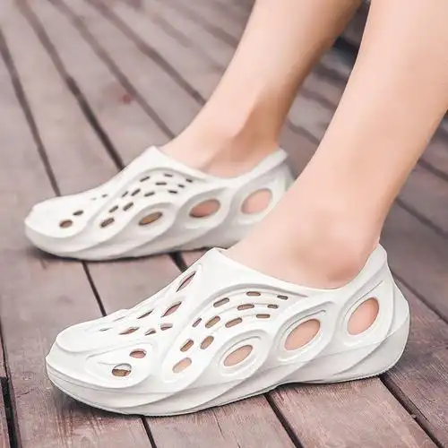 泡沫凉鞋男休闲洞洞鞋男白色o凉鞋厚底包头泡沫鞋轻便雨天塑胶鞋防水