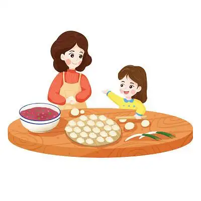 全家福春节新年一家人包饺子手绘插画春节春节习俗卡通手绘立冬吃饺子