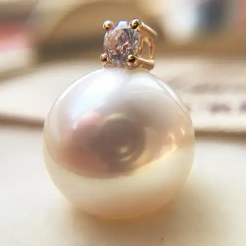 天然淡水爱迪生珍珠吊坠项链女单颗18k金手工时尚正圆强光正品