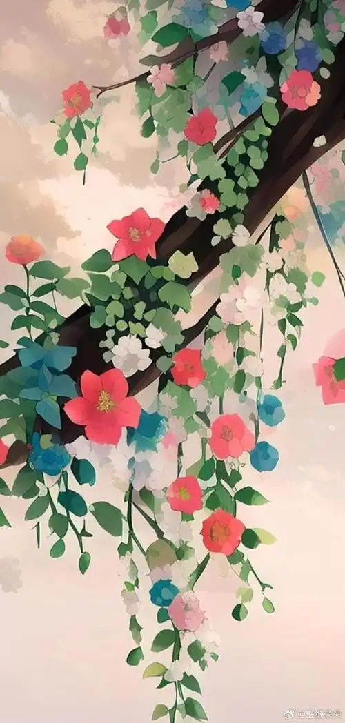 水墨风花红叶茂锁屏壁纸