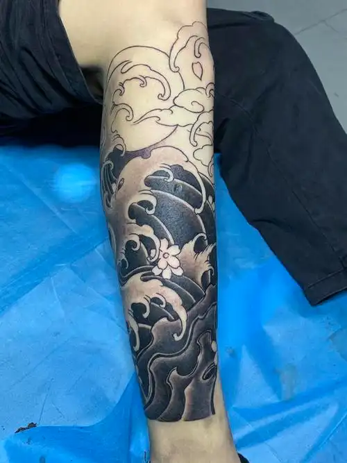 浪包小腿 未完成_纹身图案手稿图片_十七的纹身作品集