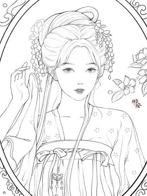 手绘  #线稿  #古风插画  #汉服美人图鉴  #女生线稿  #古风人物