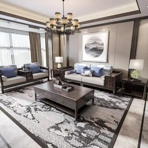 新中式白蜡木布艺沙发陈列 - 新中式设计师设计效果图 - 每平每屋