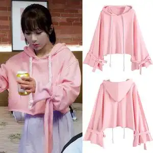 亲爱的热爱的杨紫同款连帽短款卫衣女宽松粉色上衣佟年鱿小鱼衣服