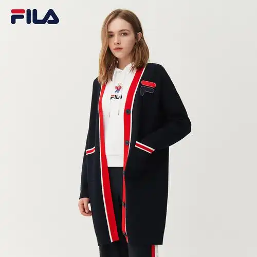 fila 斐乐女士编织衫2021春季新款小熊刺绣针织开衫外套女