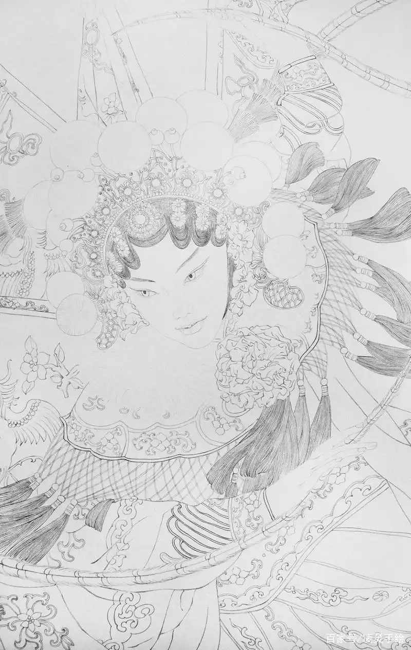 手绘工笔画美人-刀马旦