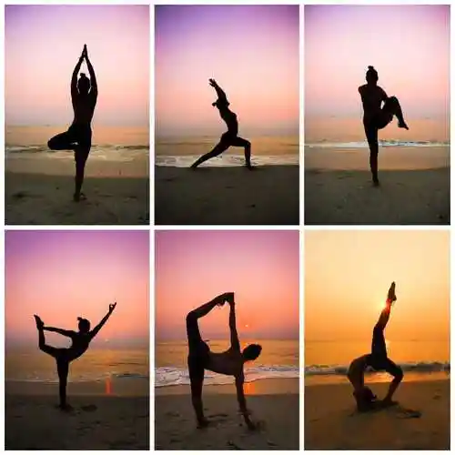 美女展示瑜伽的各种动作