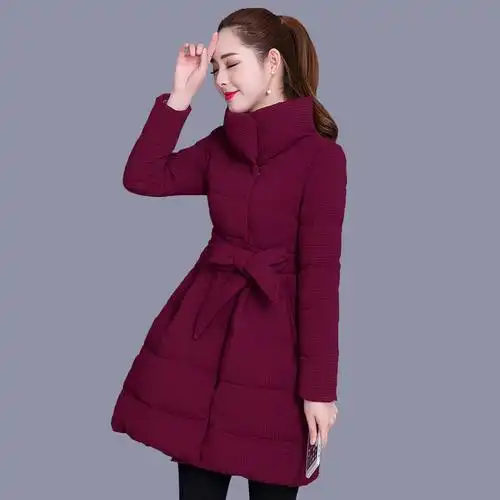 2020冬装新款韩版修身加厚保暖a字版棉服女中长款冬季棉衣女外套
