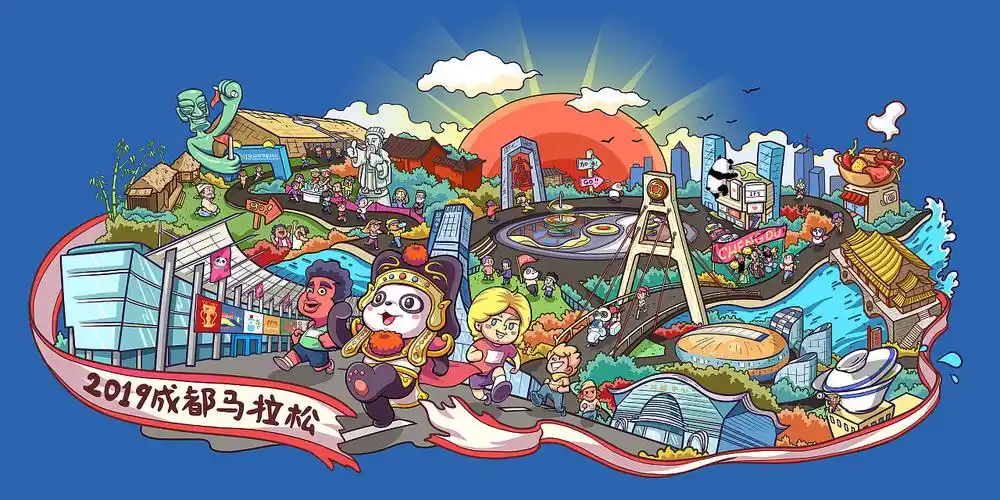 成都马拉松插画设计|插画|商业插画|kuro小黑 - 原创作品 - 站酷