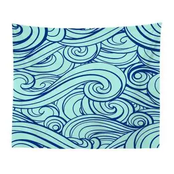 青骢马日式浮世绘海浪纹沙发巾墙面背景民族个性挂毯装饰壁毯艺术画布