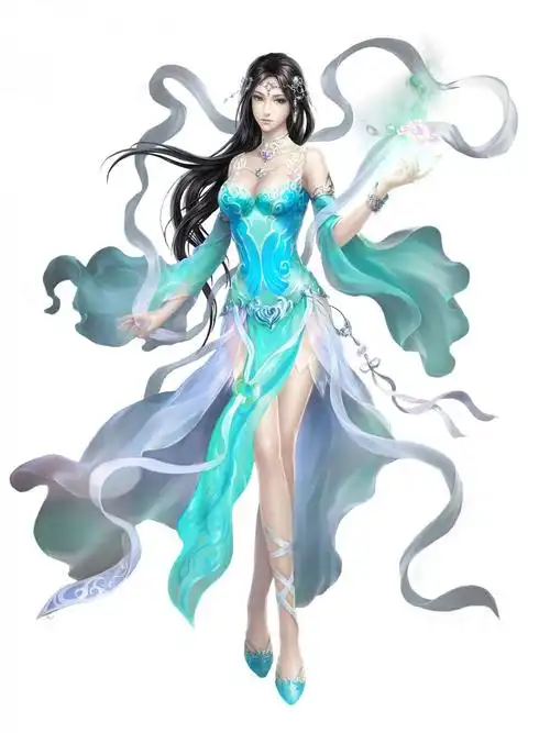 插画中国风古装3d古风美女水元素