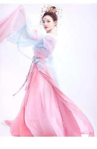 影视古装汉服襦裙唐朝仙女服古典舞蹈服粉色水袖舞古装影楼写真服_双